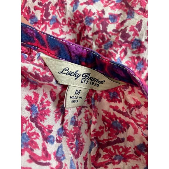 Lucky Brand Womens Ruffle Sleeve Floral Boho Top size Medium Modal Peasant - Picture 3 of 13